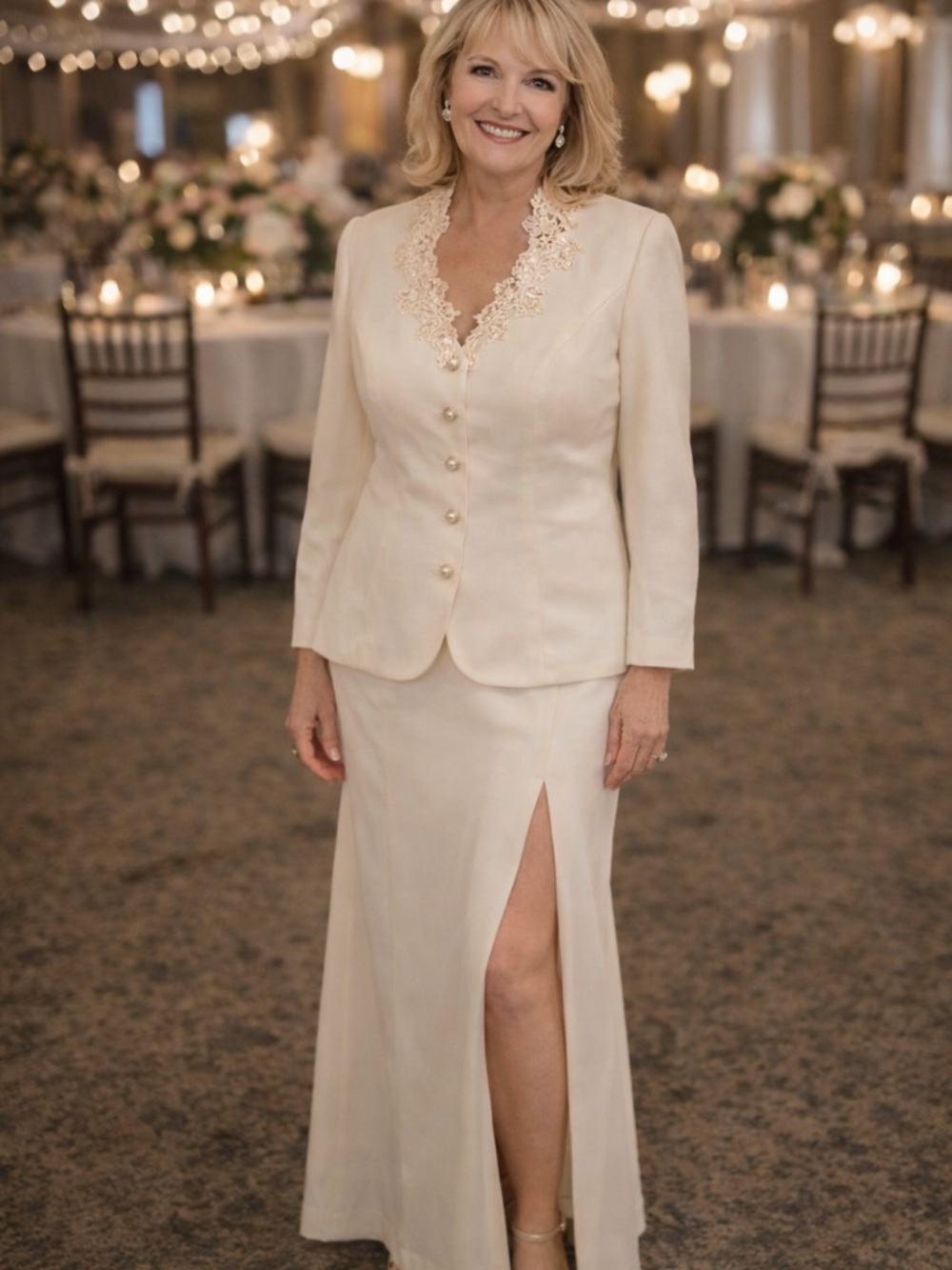 Cachet 2-Piece Mother of the Groom/Bride Dress Set – Ivory Lace Detail – Size 14